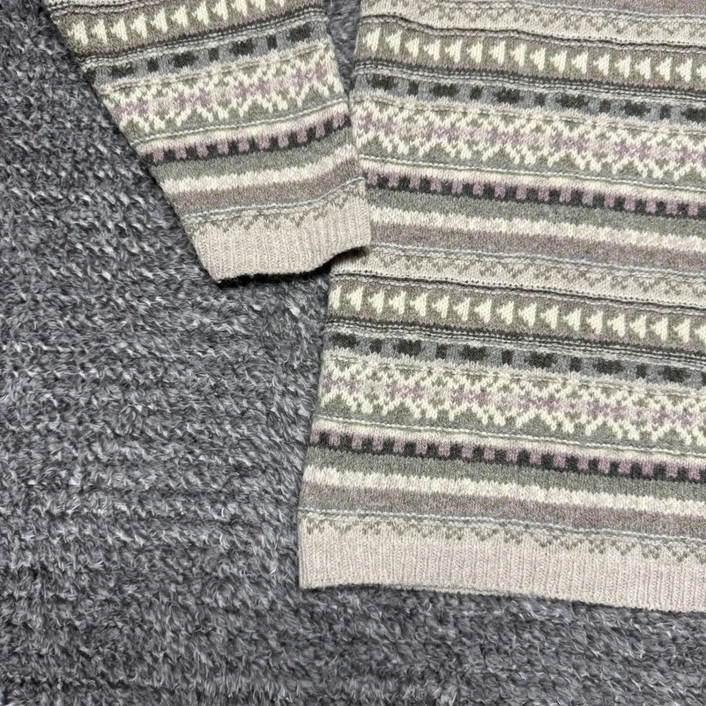 Eddie Bauer Womens Fair Isle Sweater Medium Gray Recycled Wool Pullover‎ Vintage